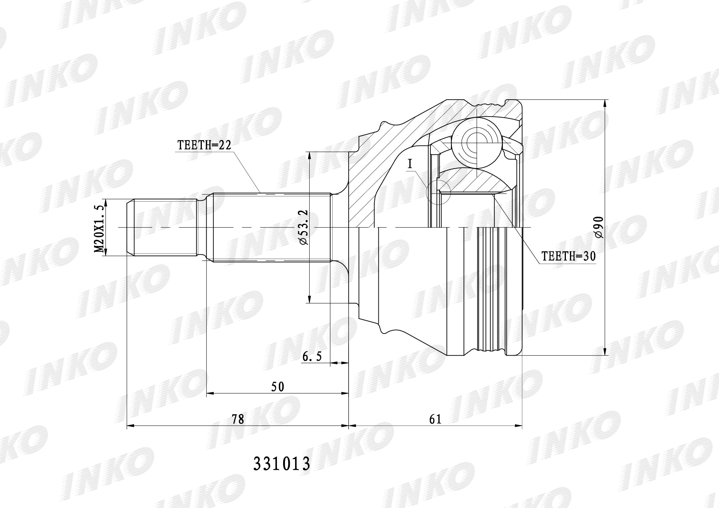 Шрус Внешний 2230  Перед Правлев INKO арт 331013 INKO 331013