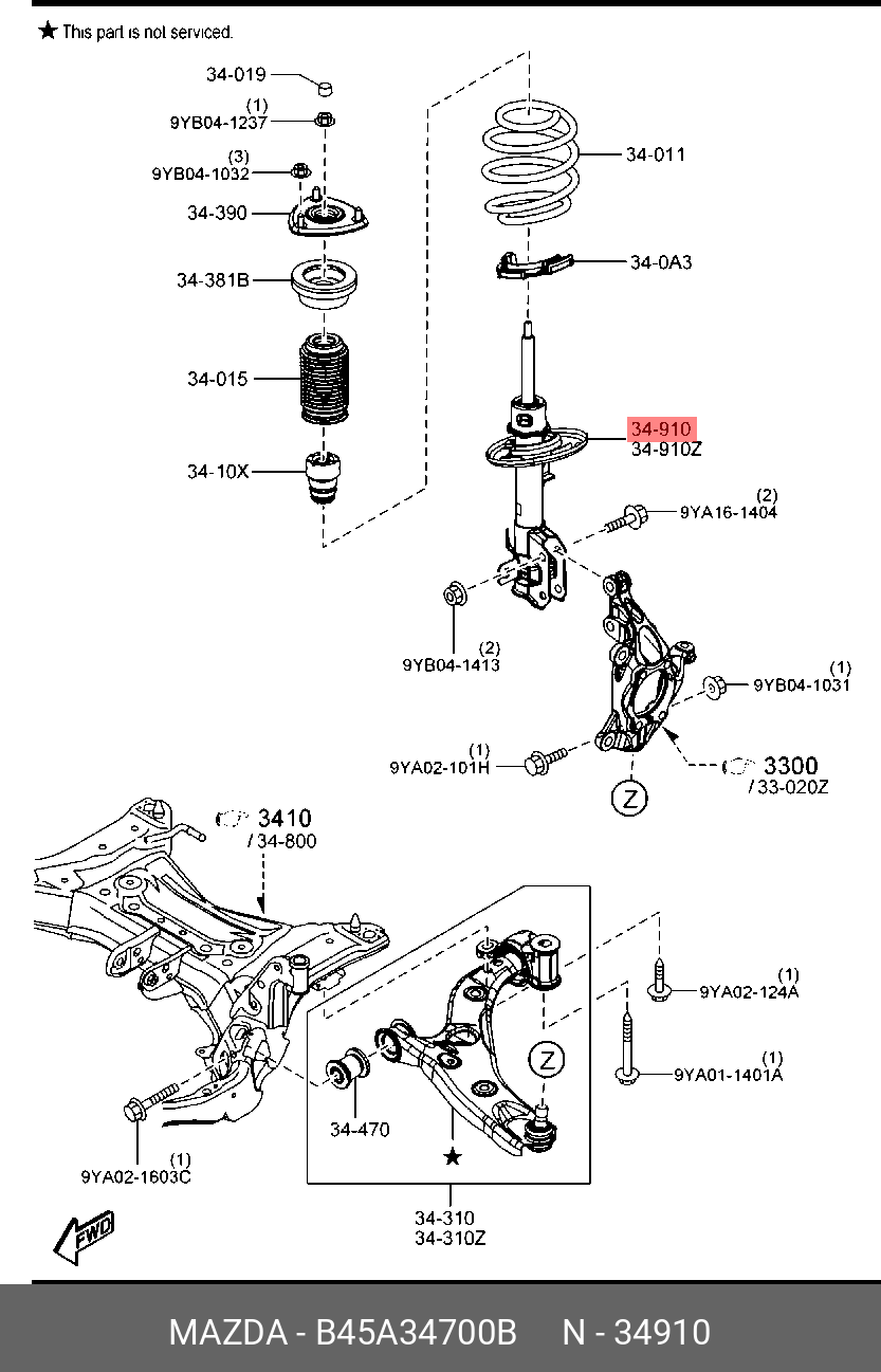 Амортизатор подвески Передний правый для ДВС 16 для Mazda3 (BM) MAZDA B45A34700B