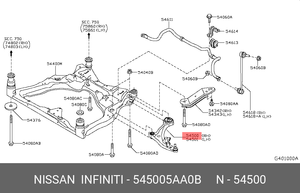 Рычаг подвески  в сборе (сталь) | перед прав | NISSAN 545005AA0B