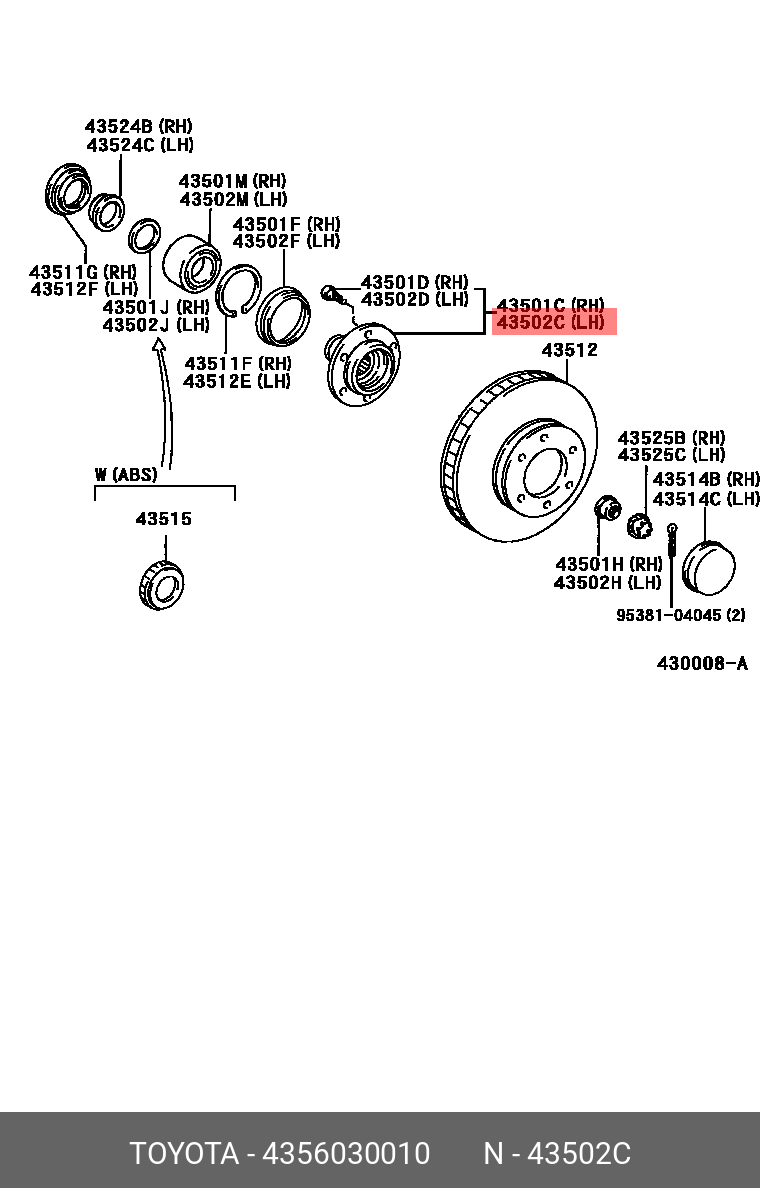 СТУПИЦА ПЕРЕДНЕГО КОЛЕСА TOYOTA 4356030010