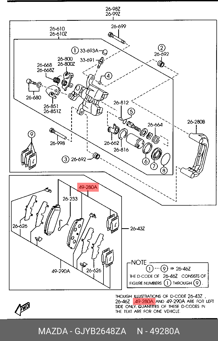 Комплект тормозных колодок дисковый тормоз MAZDA GJYB2648ZA