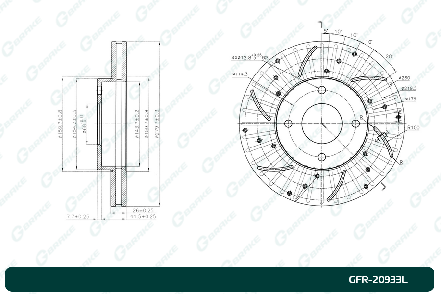 ДИСК ТОРМОЗНОЙ ПЕРФОРИРОВАННЫЙ ВЕНТИЛИРУЕМЫЙ  GFR-20933L ЛЕВЫЙ G-BRAKE GFR20933L