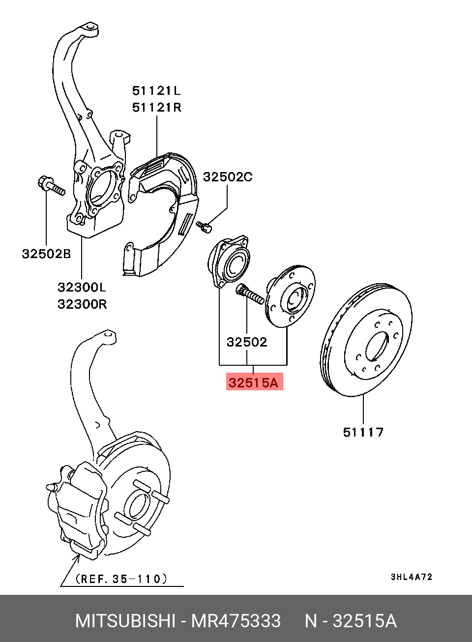 СТУПИЦА ПЕРЕДН КОЛЕСА В СБОРЕ MITSUBISHI MR475333