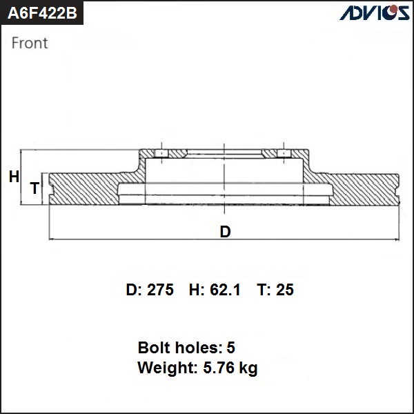 Диск тормозной пер ADVICS ADVICS A6F422B