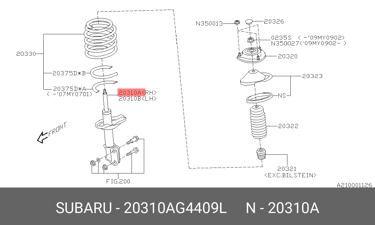 Амортизатор передний | прав | SUBARU 20310AG4409L
