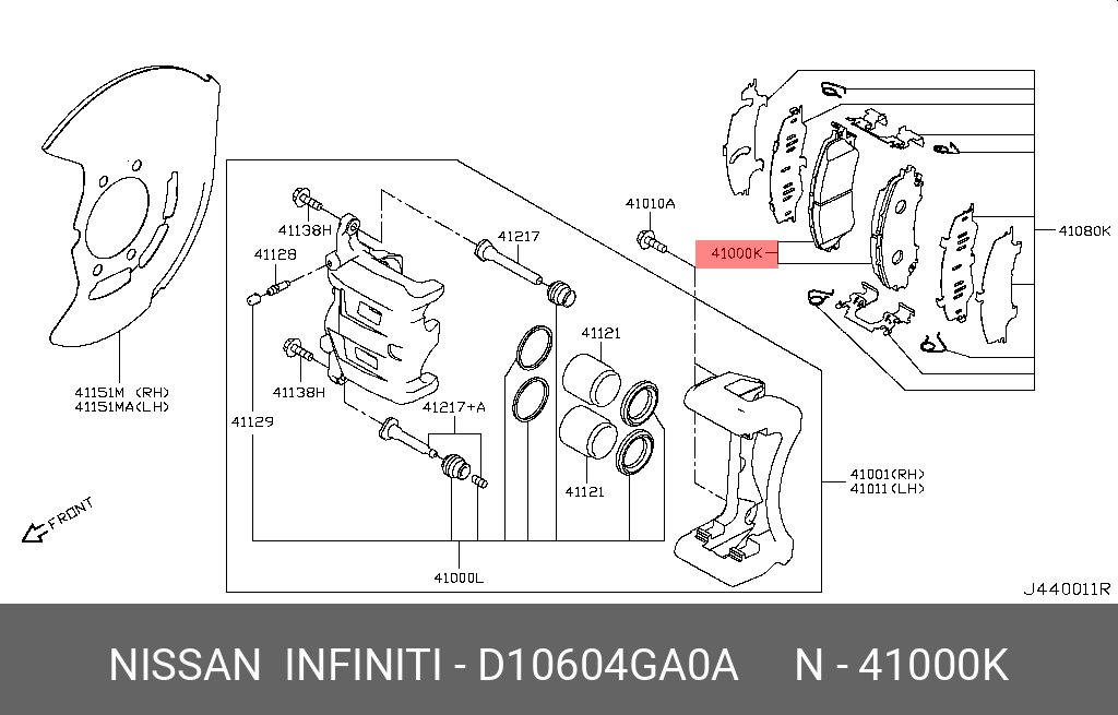 Комплект тормозных колодок дисковый тормоз | перед | NISSAN D10604GA0A