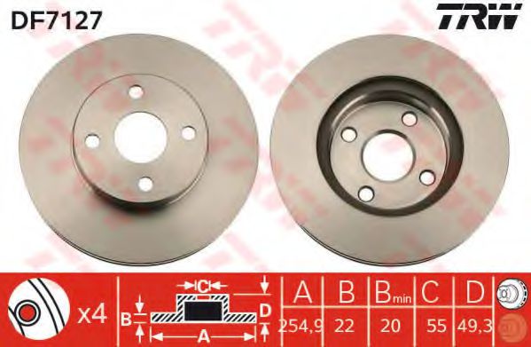 Диск Тормозной Передн Toyota: Altis 01-04  Corolla (_E12u_ _E12j_) TRW DF7127