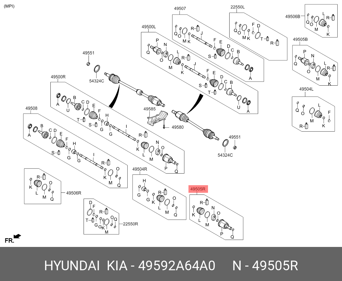 Шрус внутренний правый a/t | перед | HYUNDAI-KIA 49592A64A0