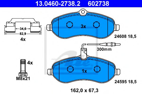 Колодки тормозные дисковые передн CITROEN: JUMPY 16 HDi 90/20 HDi 120/20 HDi 125/20 HDi 140/20 ATE 13046027382