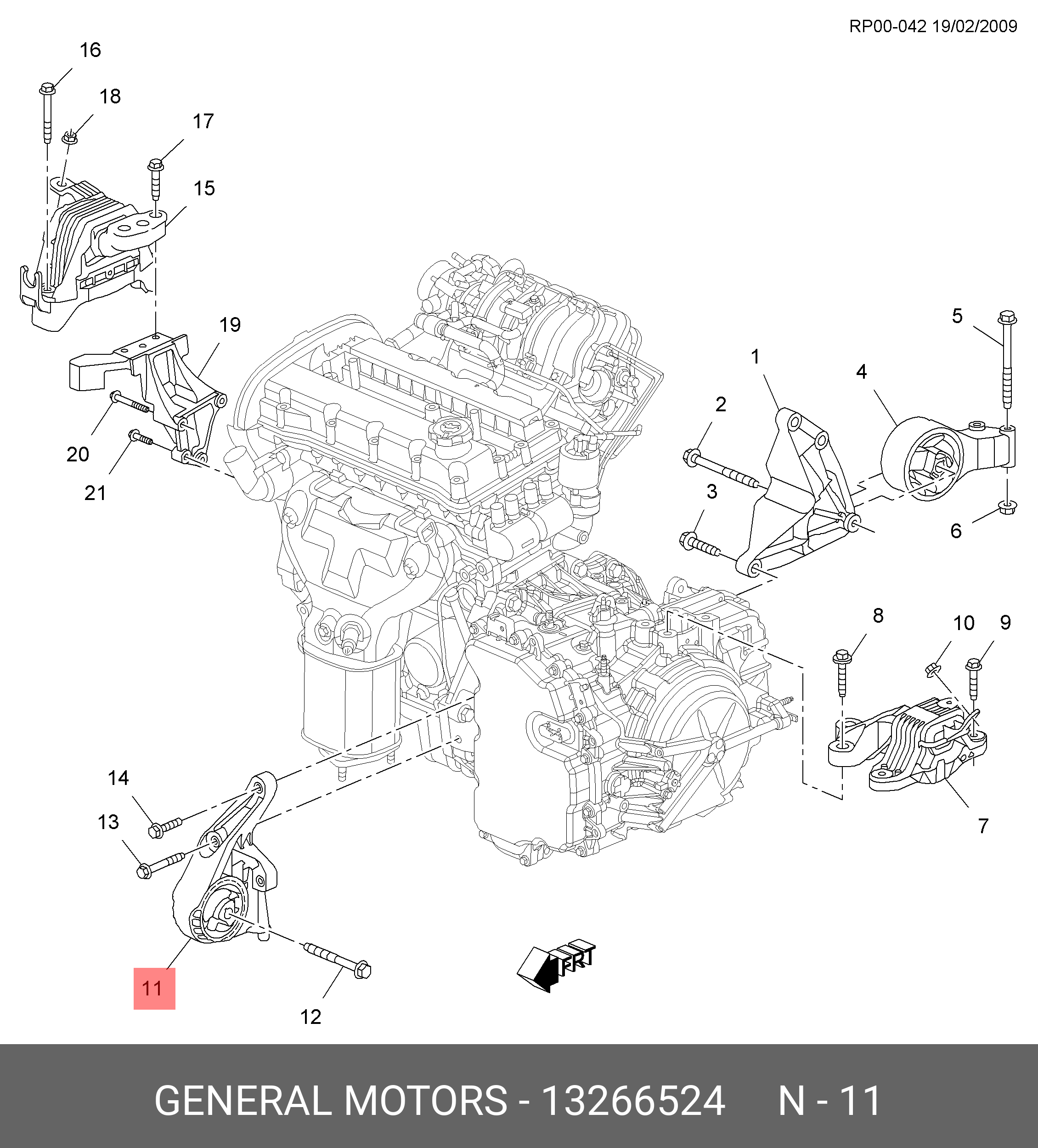 Опора двигателя cruze (передняя акпп) DAEWOO 13266524