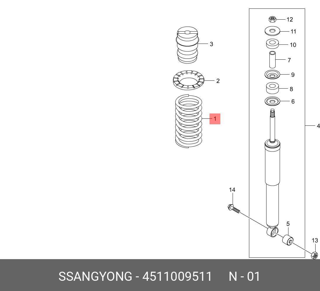 Пружина задняя левая SSANGYONG 4511009511