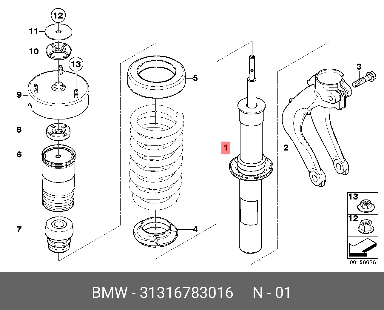 Амортизатор | перед прав/лев | BMW 31316783016