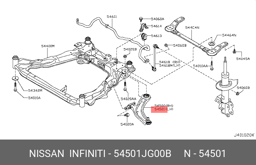 РЫЧАГ ПОДВЕСКИ ПЕРЕДНИЙ L NISSAN 54501JG00B