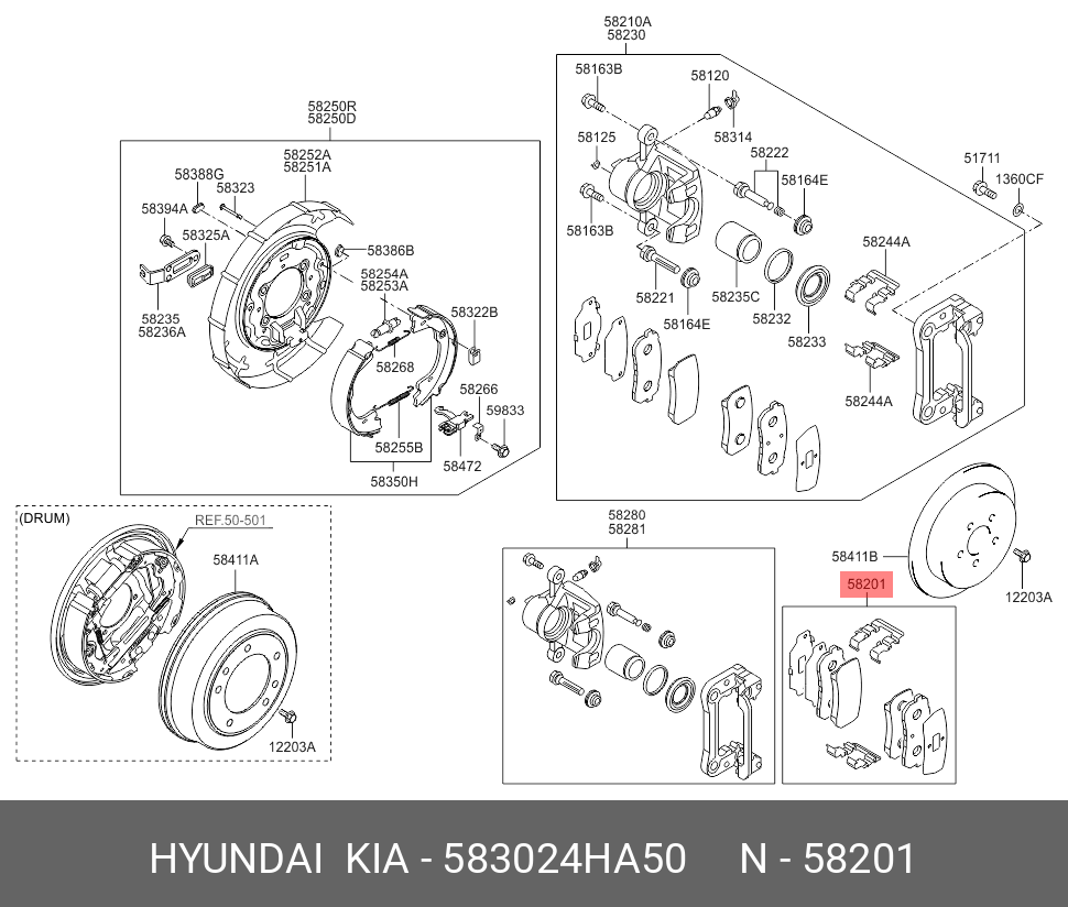 Комплект тормозных колодок дисковый тормоз HYUNDAI-KIA 583024HA50