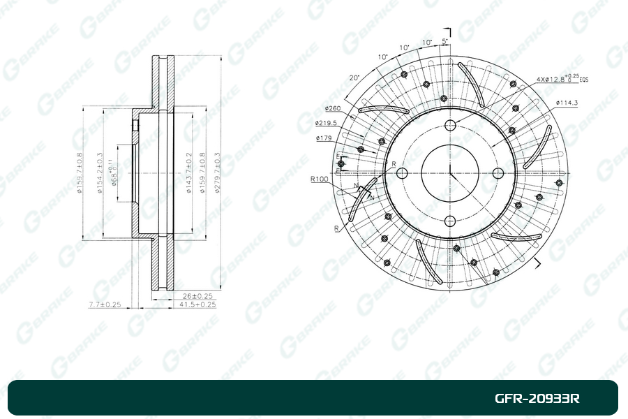 ДИСК ТОРМОЗНОЙ ПЕРФОРИРОВАННЫЙ ВЕНТИЛИРУЕМЫЙ  GFR-20933R ПРАВЫЙ G-BRAKE GFR20933R