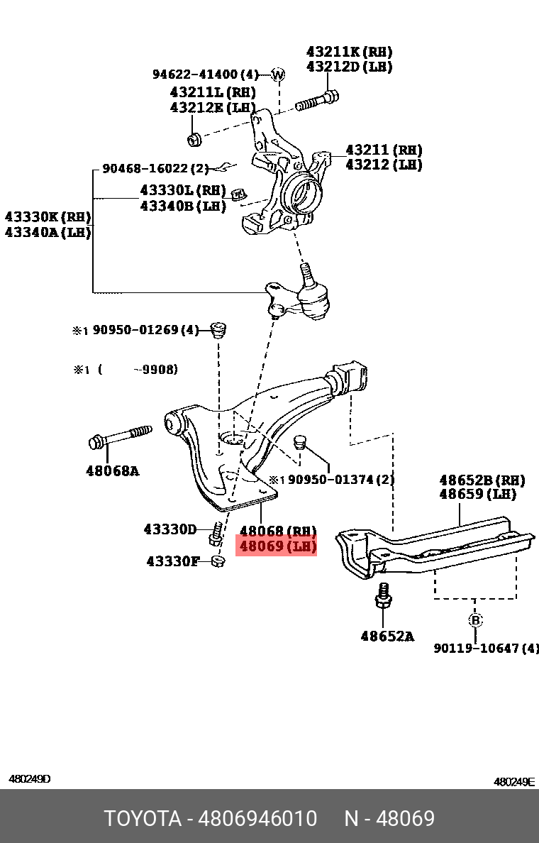 Рычаг передней подвески нижний левый № 1 (в подсборе) TOYOTA 4806946010