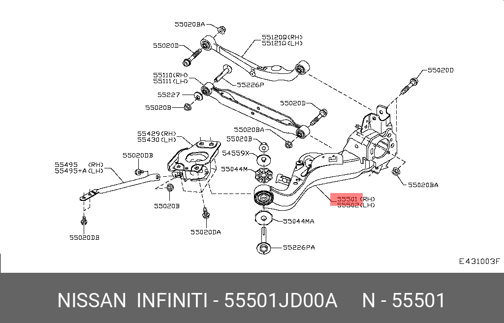 РЫЧАГ ЗАДНИЙ ПРАВЫЙ/ARM ASSY-REAR S NISSAN 55501JD00A