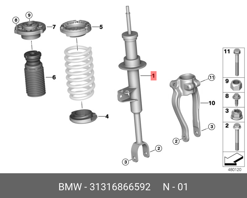 АМОРТИЗАЦИОННАЯ СТОЙКА ПД ПРАВАЯ BMW 31316866592