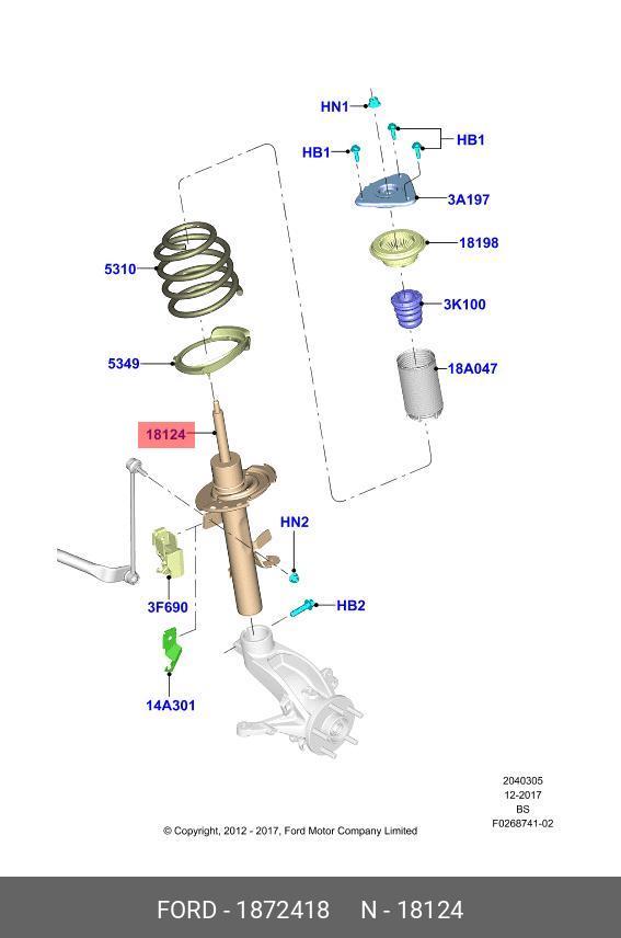 Стойка передняя левая с амортизатором    14 FORD 1872418