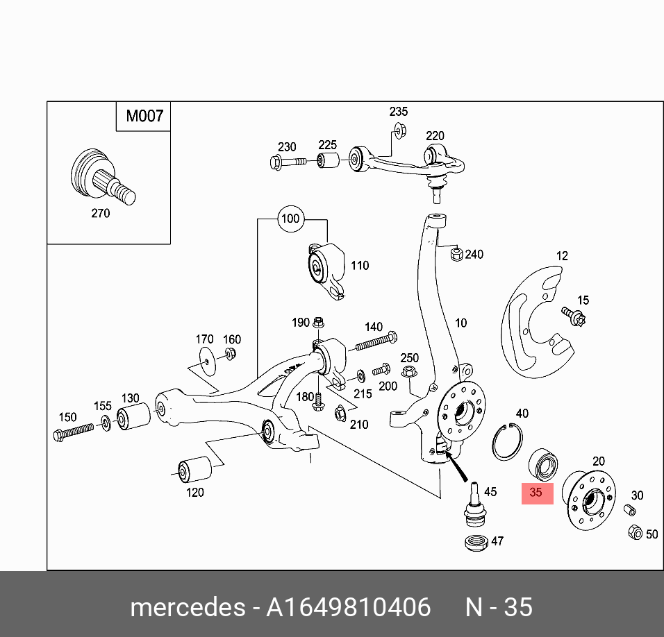 Подшипник ступицы передний MERCEDES A1649810406