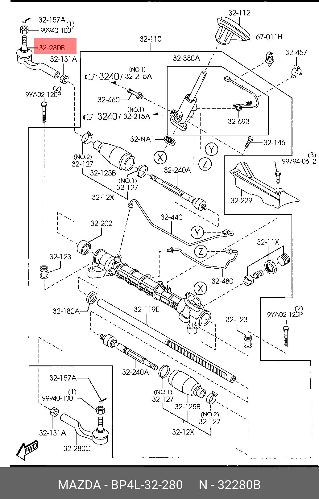 Наконечник поперечной рулевой тяги MAZDA BP4L32280