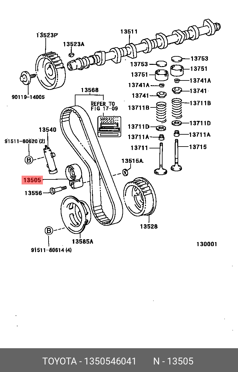 Ролик натяжной ГРМ TOYOTA 1350546041