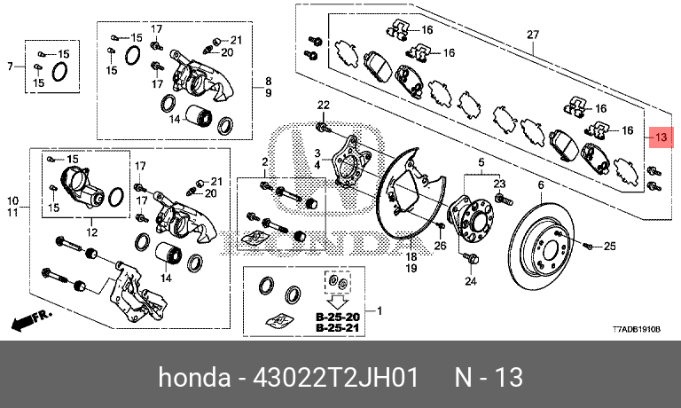 Колодки тормозные дисковые (комплект) HONDA 43022T2JH01