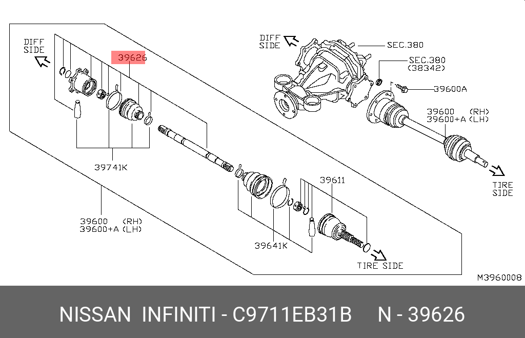 Внутренний ШРУС (в сборе) NISSAN C9711EB31B