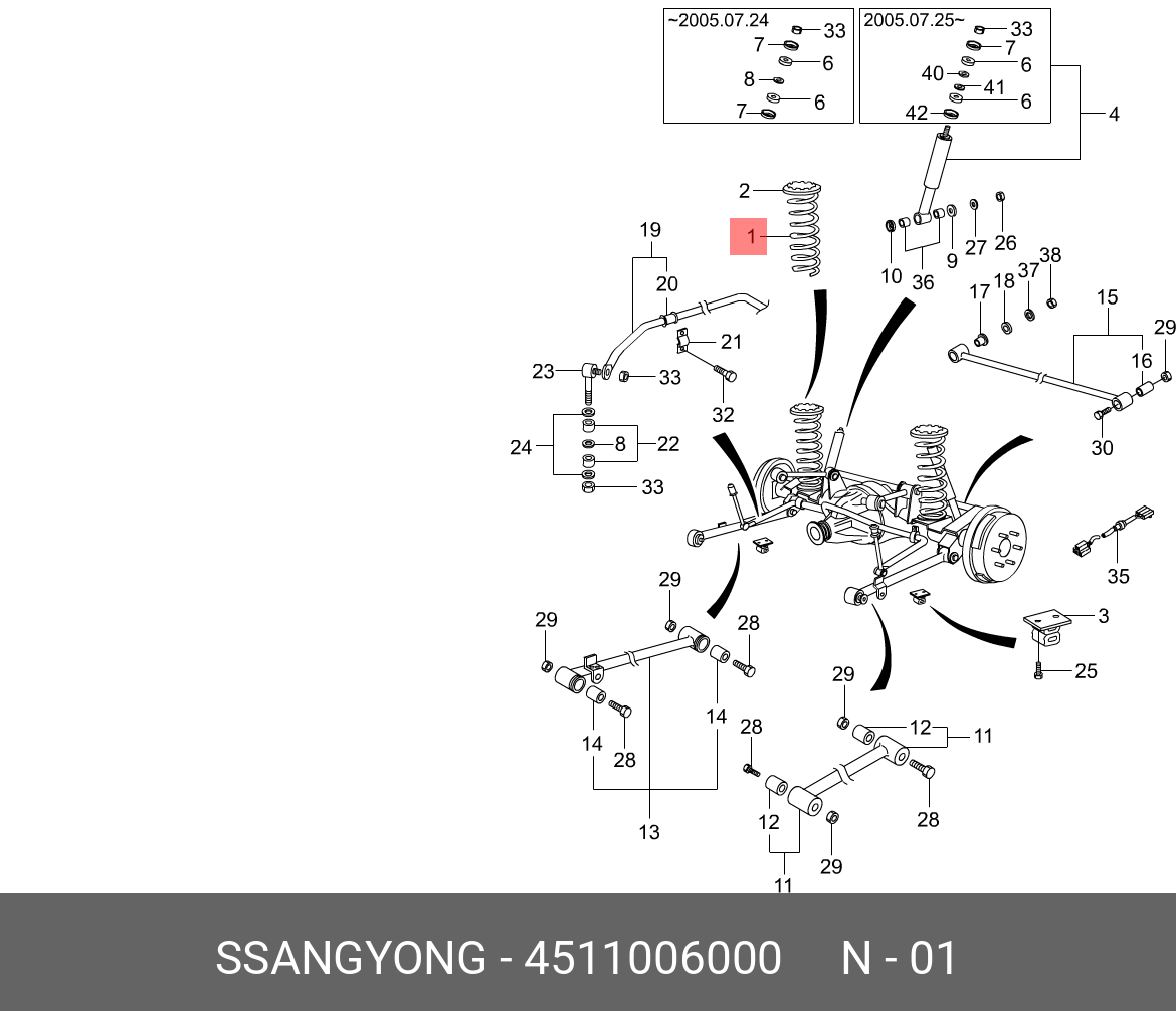 Пружина подвески задней SSANGYONG 4511006000