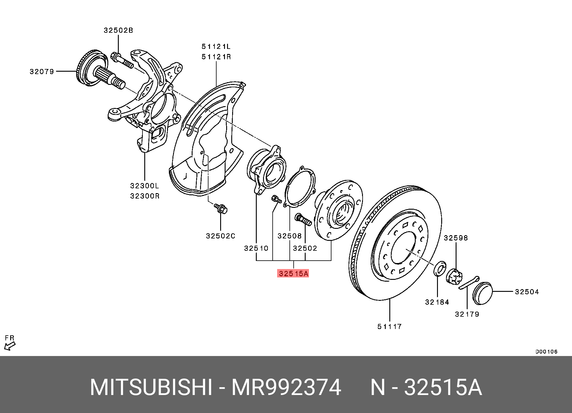 СТУПИЦА ПЕРЕДНЕГО КОЛЕСА В СБОРЕ (KH KB KA) MITSUBISHI MR992374