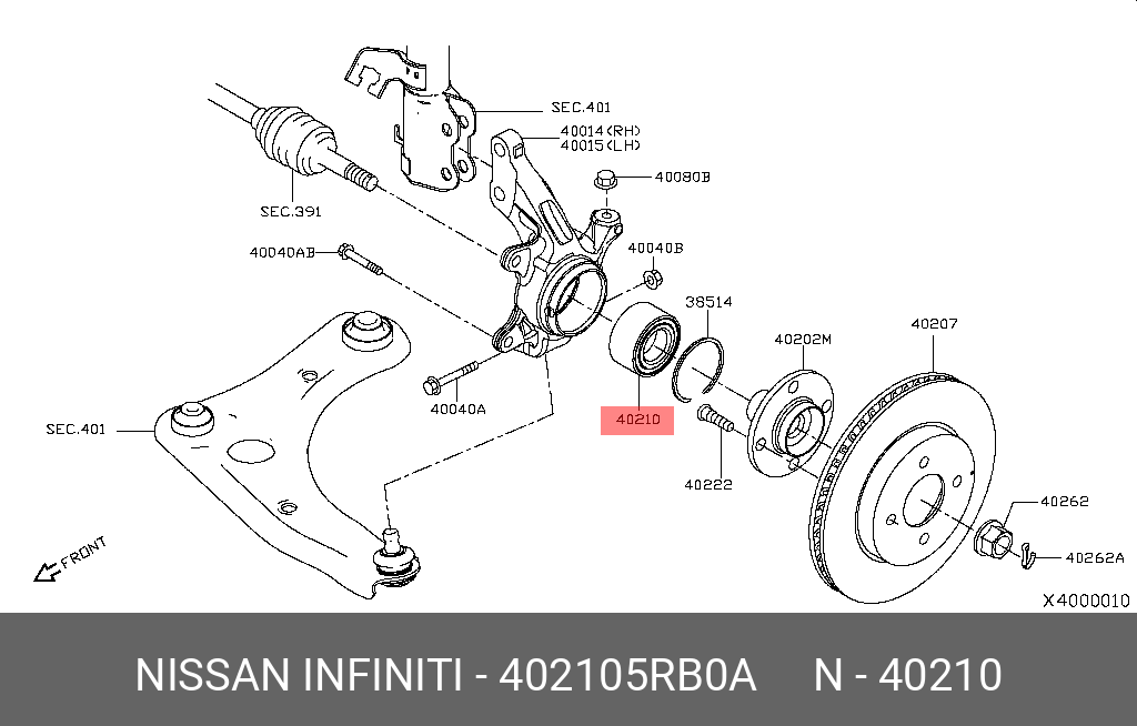 Подшипник переднего колеса (в сборе) NISSAN 402105RB0A