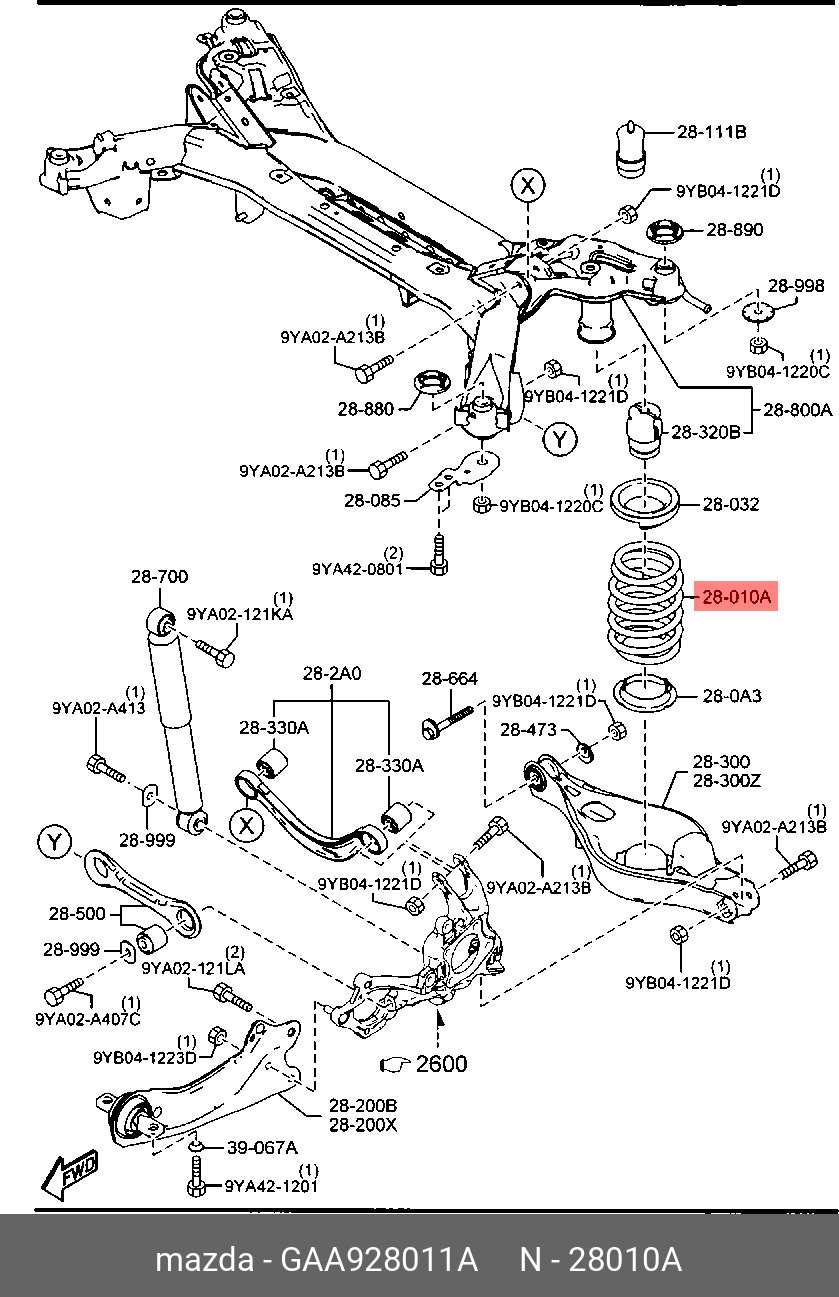 Пружина ходовой части | зад | MAZDA GAA928011A