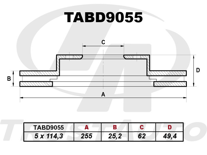 Диск тормозной (255x252x62x494x5) FR VISTA CV43 TRUSTAUTO TABD9055