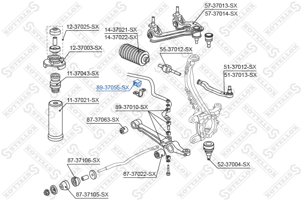 89-37055-SX_втулка стабилизатора переднего центральная d30 Honda Shattle/Odyssey RA 95-01 STELLOX 8937055SX