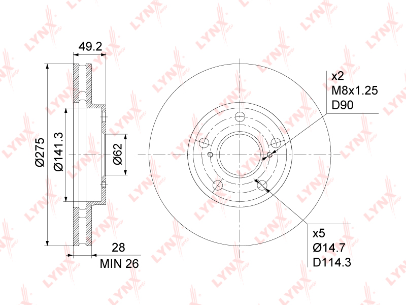 Диск Тормозной | Перед | Toyota Avensis Verso 20-24 01-09 / Camry(V LYNXAUTO BN1152