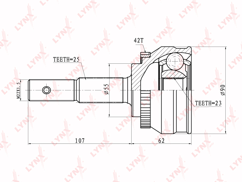 ШРУС наружный (компл) NISSAN Almera (N15) 95-00 /ABS+ LYNXauto CO-5738A LYNXAUTO CO5738A