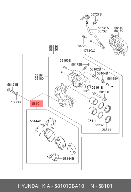 Колодки тормозные дисковые | перед | HYUNDAI-KIA 581012BA10