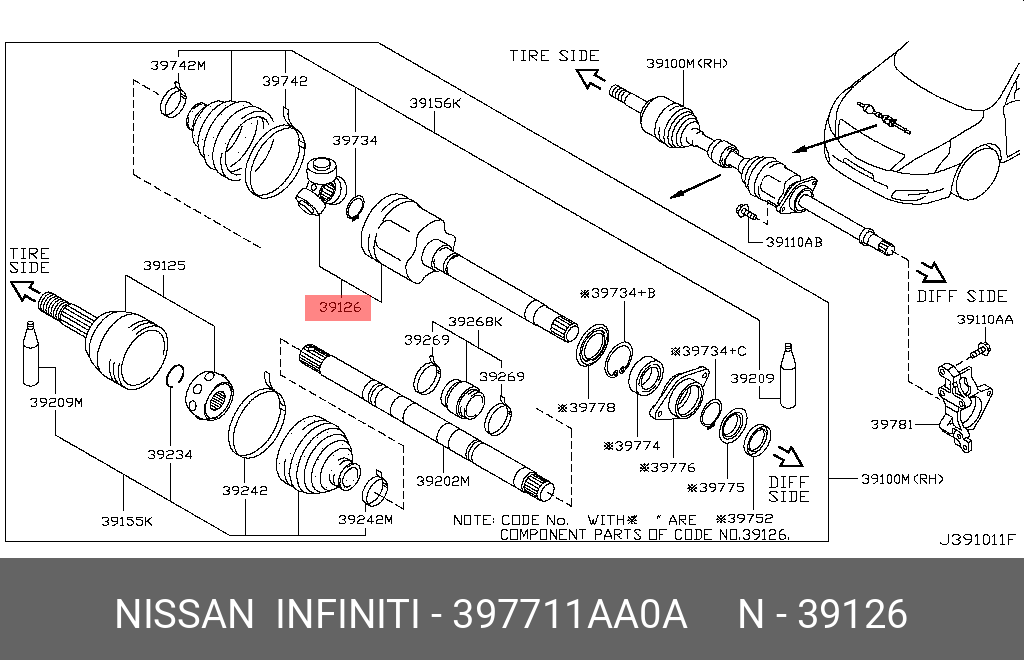 Шрус вн прав J32R NISSAN 397711AA0A