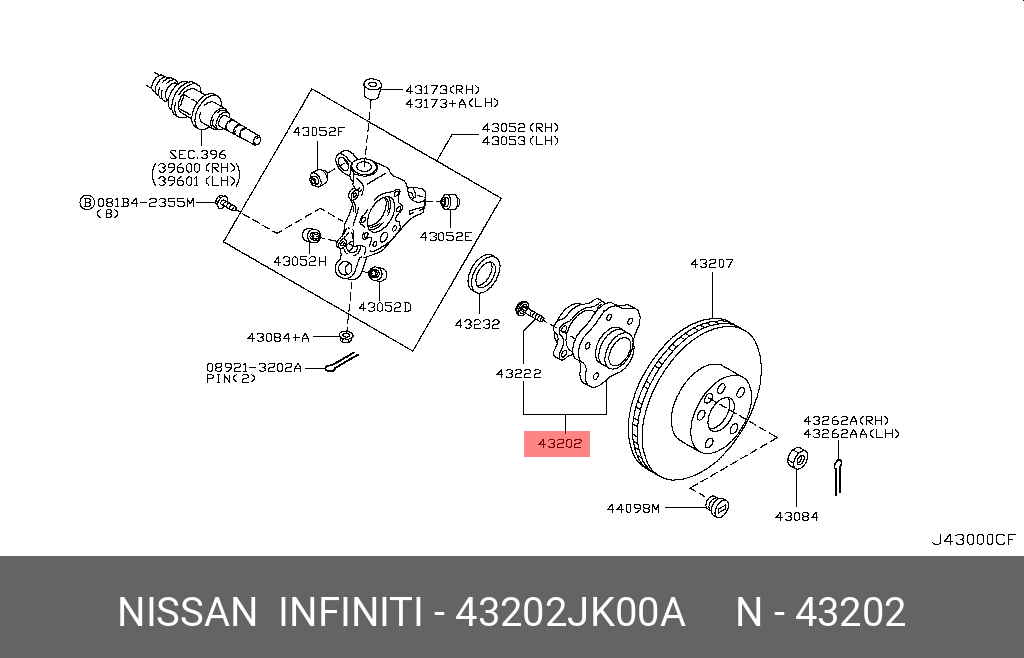 Ступица задняя J50 NISSAN 43202JK00A