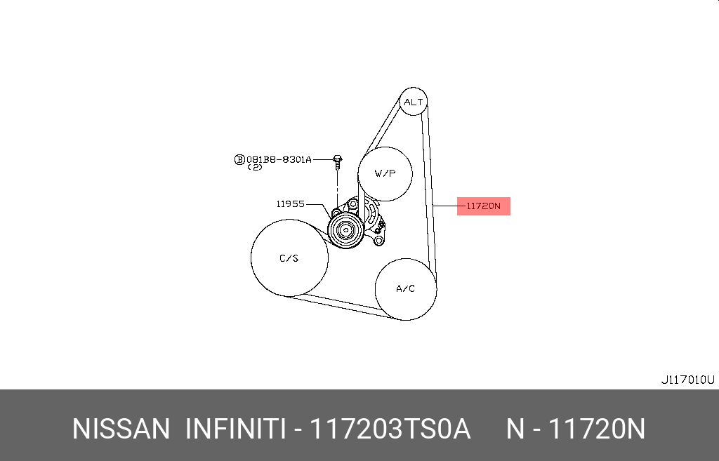 РЕМЕНЬ/BELT-FAN & ALTE NISSAN 117203TS0A