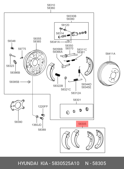 583052510  КОЛОДКИ БАРАБАННЫЕ 11909 HYUNDAI-KIA 5830525A10