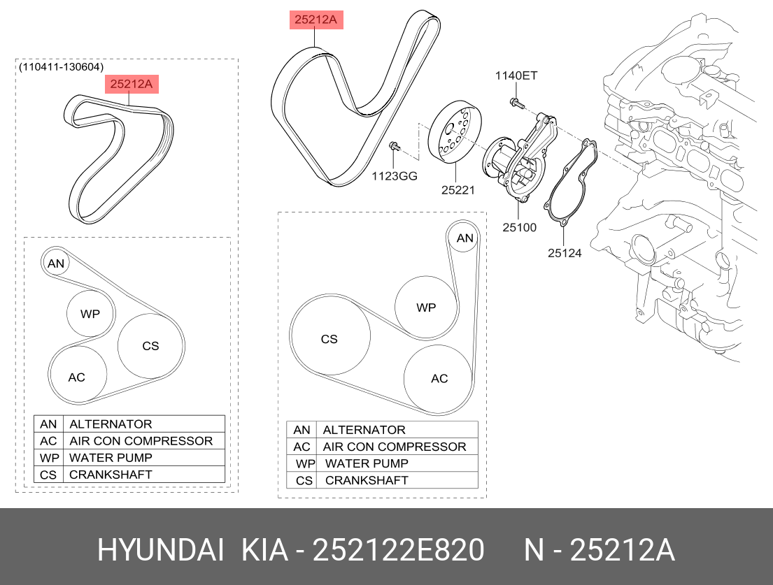 ПРИВОДНОЙ РЕМЕНЬ L=120СМ HYUNDAI-KIA 252122E820