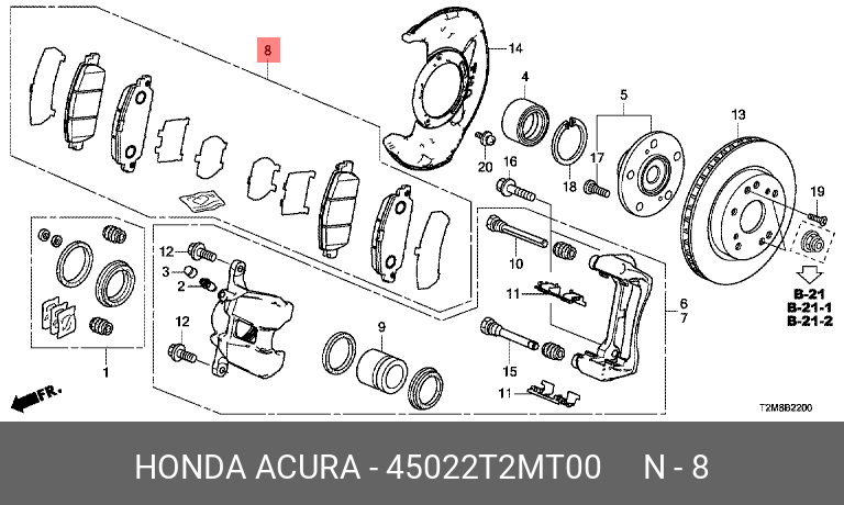 Колодки тормозные передние HONDA 45022T2MT00