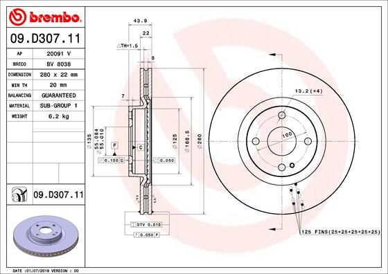 диск тормозной BREMBO 09D30711