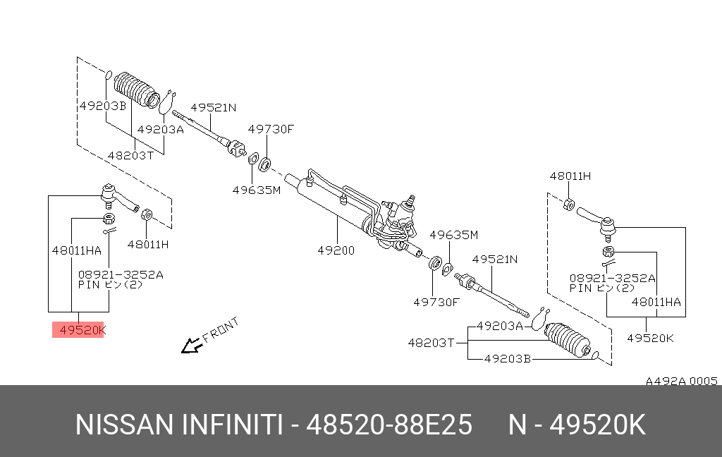 Наконечник поперечной рулевой тяги NISSAN 4852088E25
