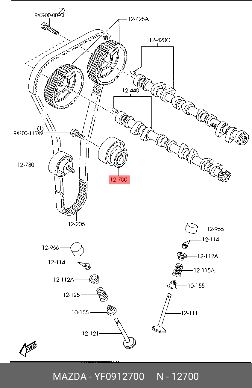 Натяжитель ремня ГРМ MAZDA YF0912700