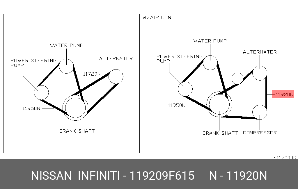 Ремень Привода Кондиционера  119209615 NISSAN арт 119209F615 NISSAN 119209F615