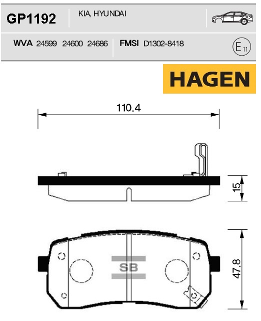 Колодки тормзад Premium brake pads HAGEN SANGSIN GP1192