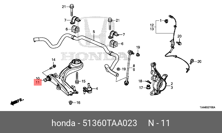 Рычаг передний нижний левый HONDA 51360TAA023