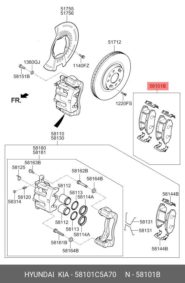 Колодки передние KIA Sorento 2015- HYUNDAI/KIA 58101-C5A70 HYUNDAI-KIA 58101C5A70